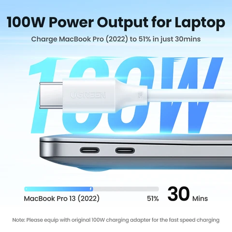 UGREEN 100 Вт USB C кабель для MacBook Pro для Samsung Galaxy A52s кабель для быстрой зарядки 5A Встроенный E-marker чип USB Type C кабель