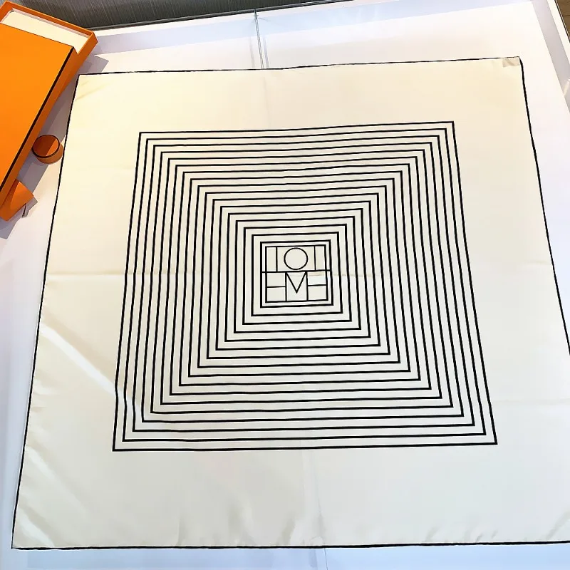 Новый 90-х квадратный шарф ручной работы с керлингом в геометрическую полоску