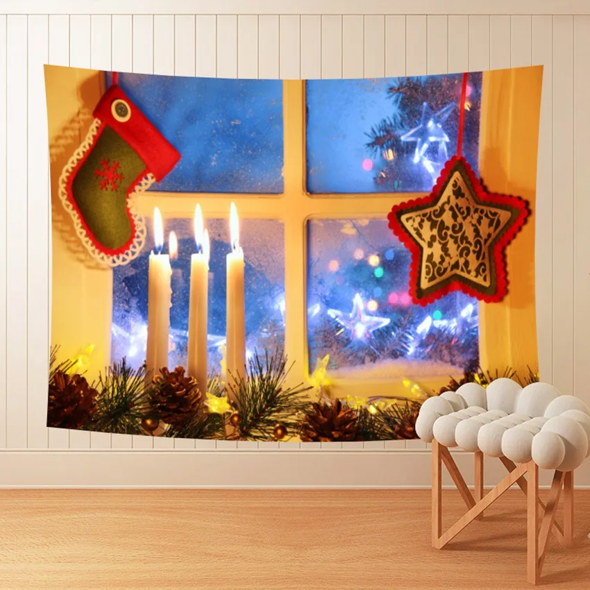 

Winter Snow Christmas Tapestry Santa Claus Winter Night Fireplace Gifts Tapestries Bedroom Living Room Dorm Decor Wall Hanging