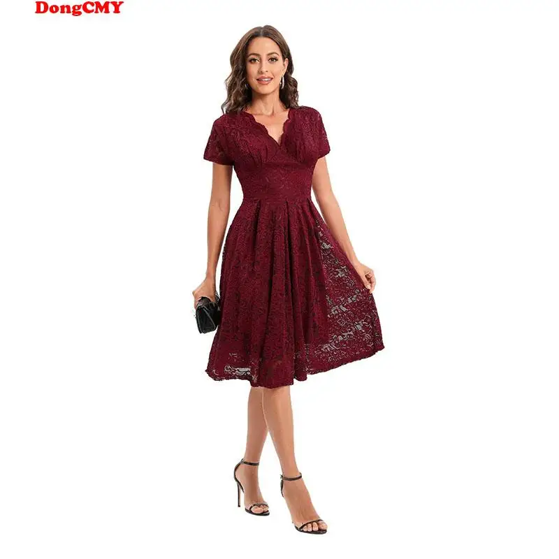 

NEW SHORT 2022 LACE COCKTAIL DRESSES DONGCMY ELEGANT V-NECK NAVY BLUE LUXURY PARTY VESTIDOS FOR WOMEN