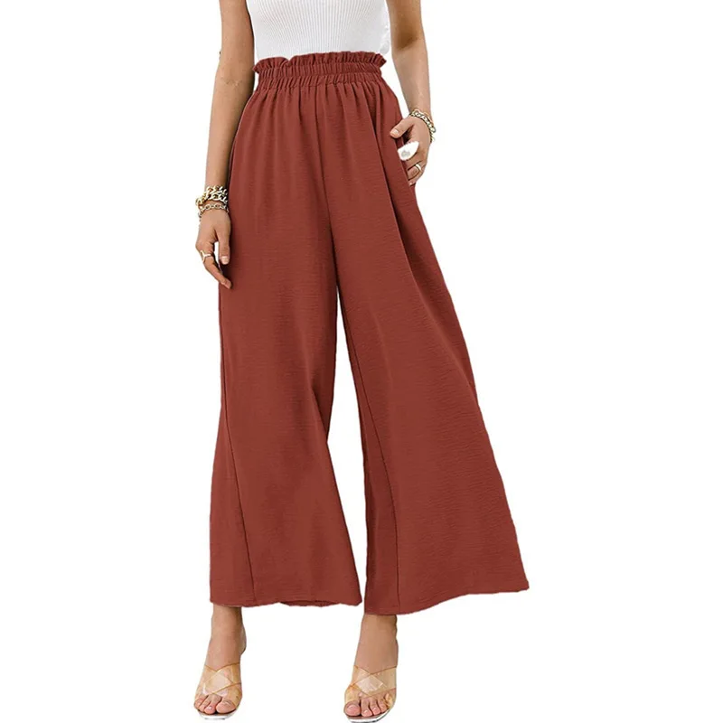 2023 New Trendy Spring and Summer Cotton Hemp Solid Color Wide Leg High Waist Loose Casual Pants Women