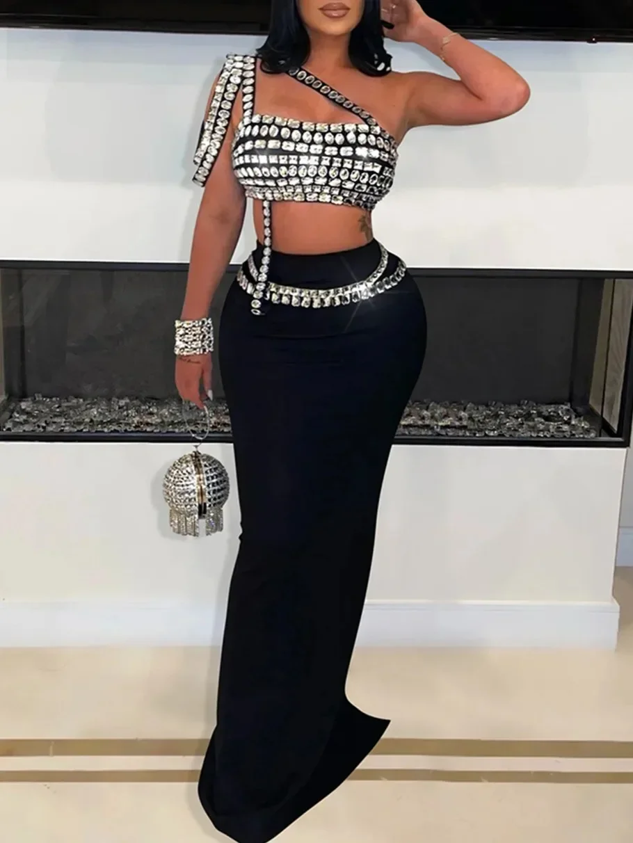 Платье со стразами Комплекты юбок из 2 предметов Элегантное роскошное длинное