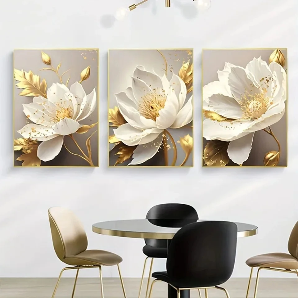 

3PCS Diamond Painting Golden Plant White Flower Diamond Embroidery Full Square Diy Mosaic Art Kitchen Modern Home Decor TT890