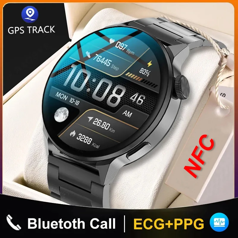

New 390*390 HD Screen NFC Smart Watch Men GPS Sport Track Bluetooth Call Watch Custom Dial Heart Rate ECG PPG Smartwatch For Men
