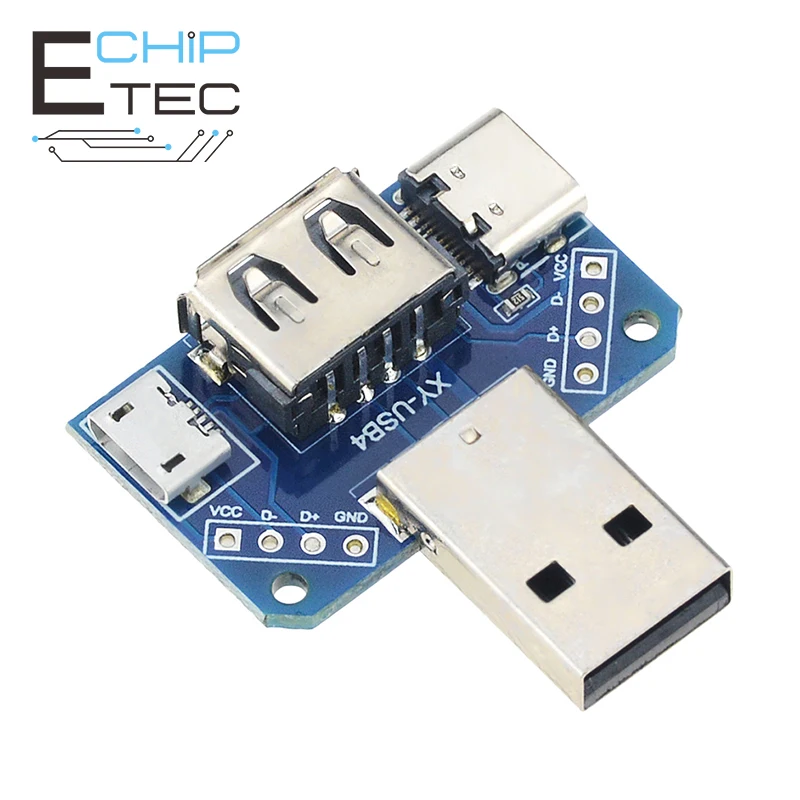 Купи USB to Micro to Type-C 2.54mm Connector Adapter Board Male to Female USB Connector 1PCS DC 5V USB to Micro to T за 27 рублей в магазине AliExpress