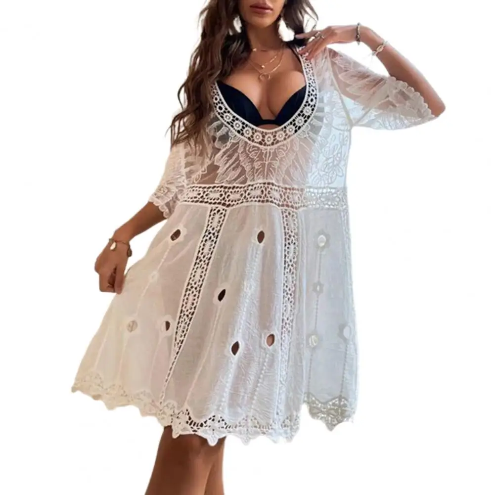 

Накидка на бикини, Солнцезащитная мягкая ткань, Милое сексуальное прозрачное кружевное бикини с глубоким V-образным вырезом и принтом крыль...