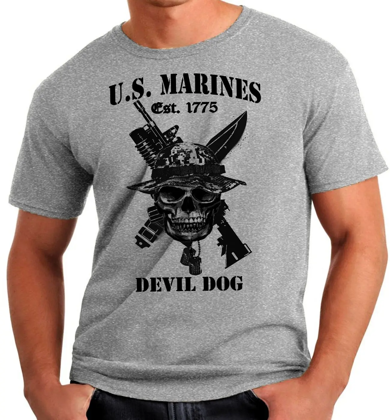 

Semper Fidelis. US Marines Corps Devil Dog Veteran T Shirt. High Quality Cotton, Breathable Top, Loose Casual T-shirt S-3XL