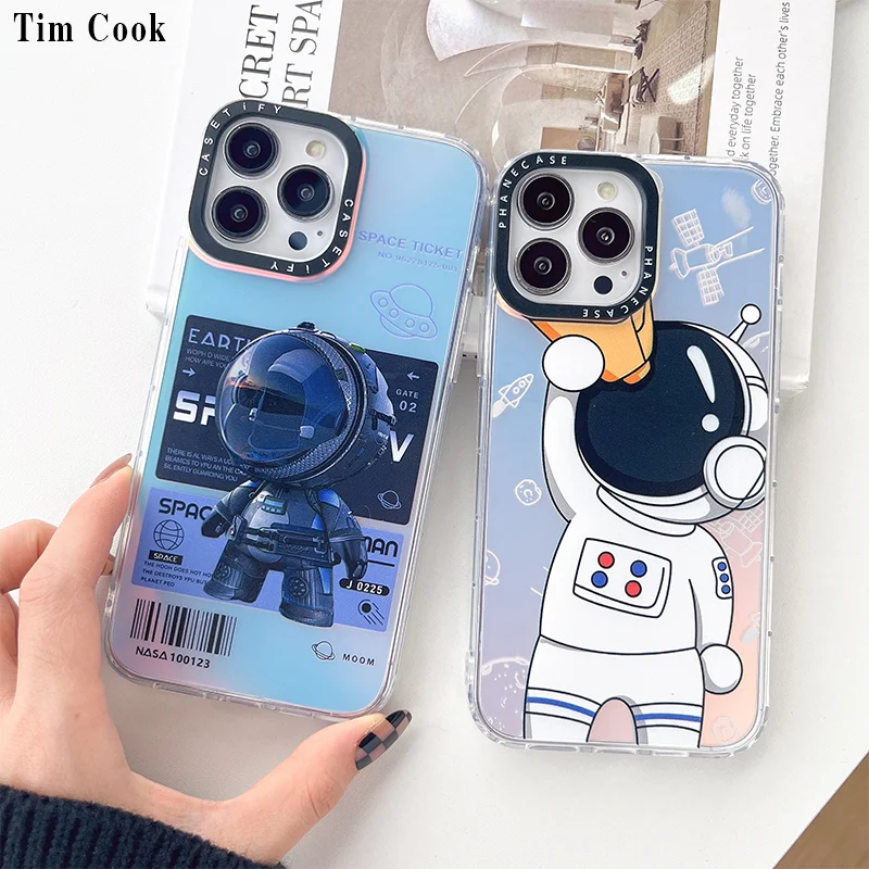 

IPHONE 13 iPhone 13 Pro Max 11 12 XR XS X 7 8 Plus Shockproof Buffer Clear Cover Soft Silicone Astronaut Case