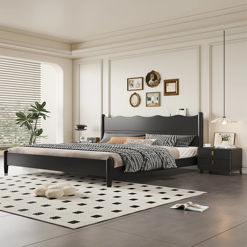 Итальянский стиль модная кровать 180x200 см главная спальня массив дерева черная