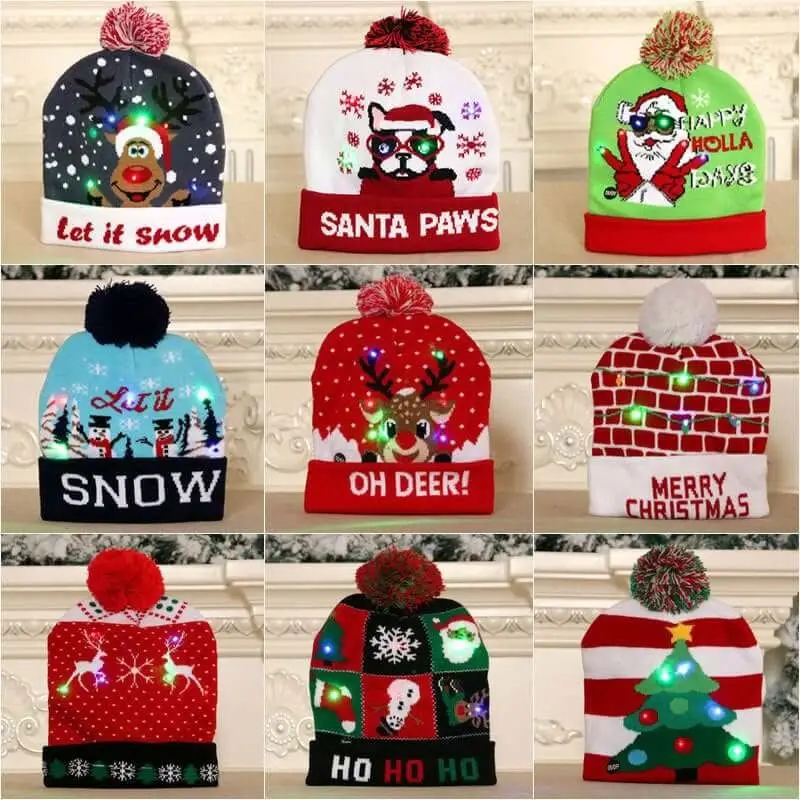 2023 светодиодная Рождественская шапка, светящаяся вязаная шапка, рождественские подарки для детей и взрослых, новогодние украшения