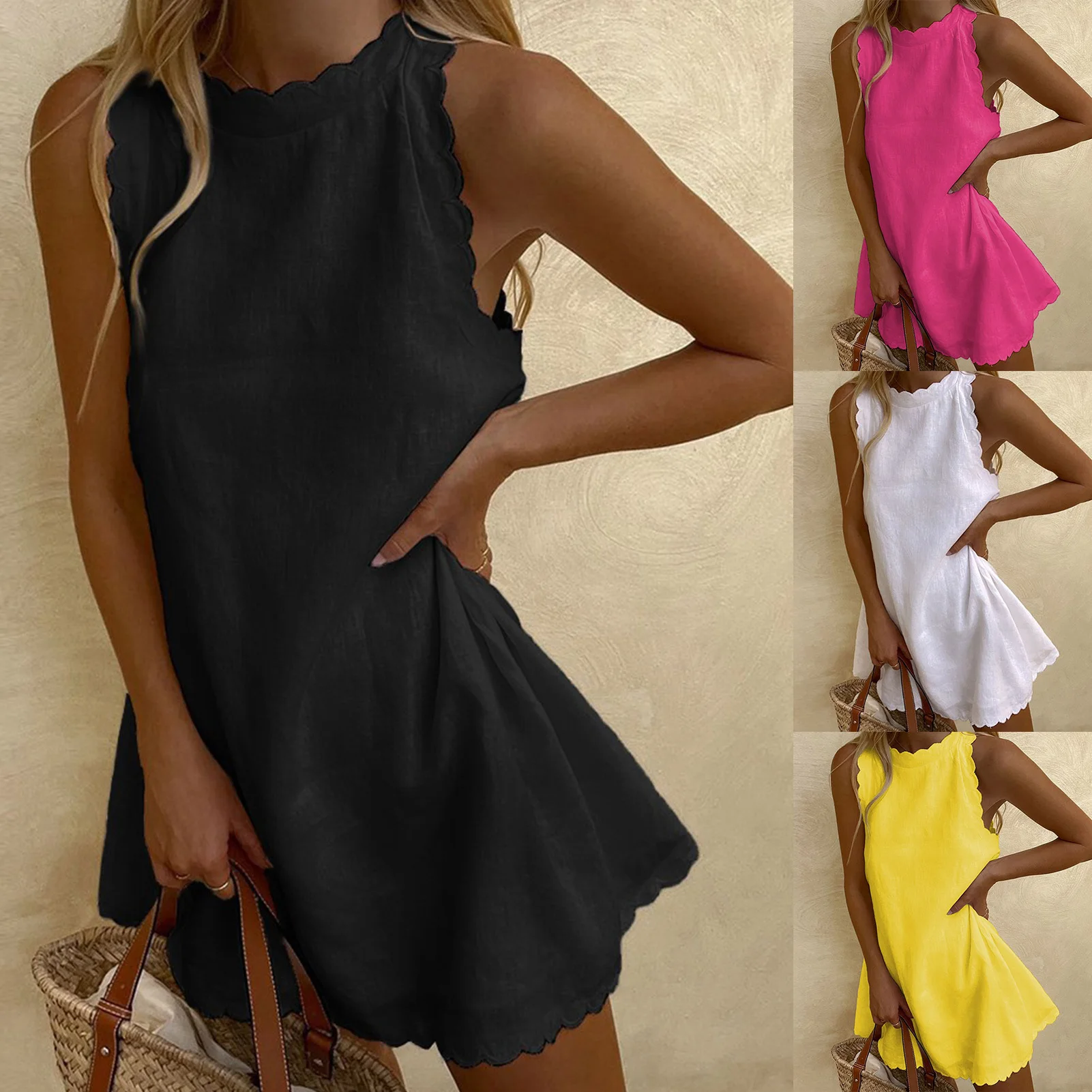 

Women Summer Casual Short Dress Flower Sleeveless Round Neck Sweet Dress Fashion Mini Dress Elegant Casual Dress Party Dress