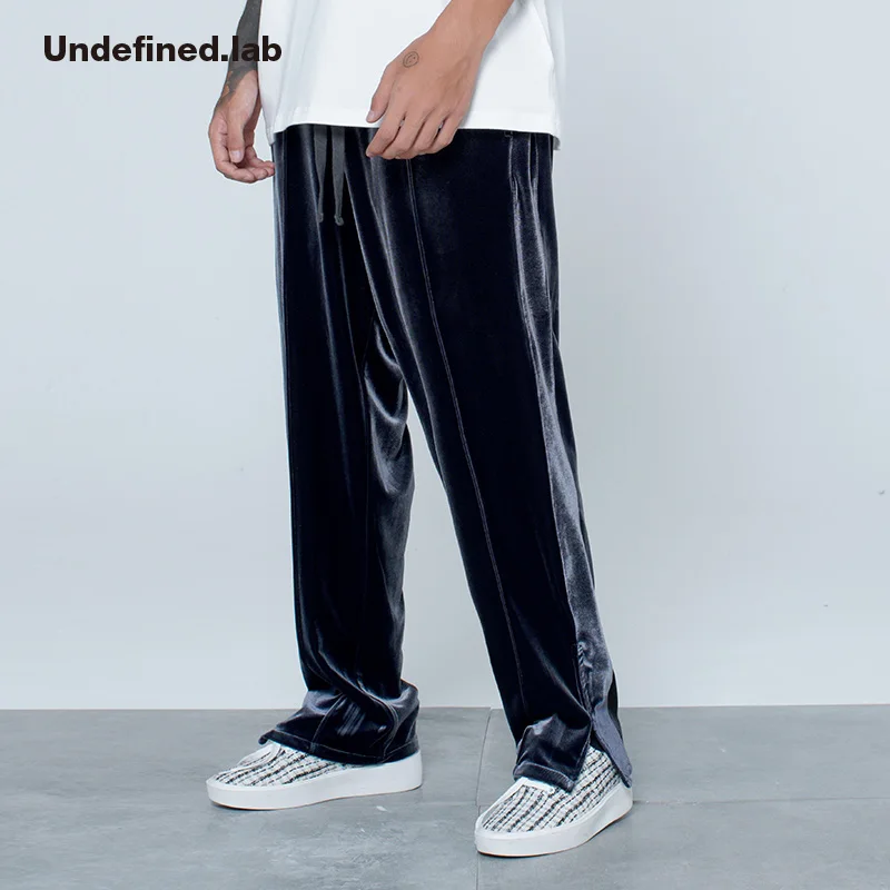 

New Spring and Autumn High Street Korean Velvet Casual Pants Men's Dropping Tapered Feet Zipper Split Fashion