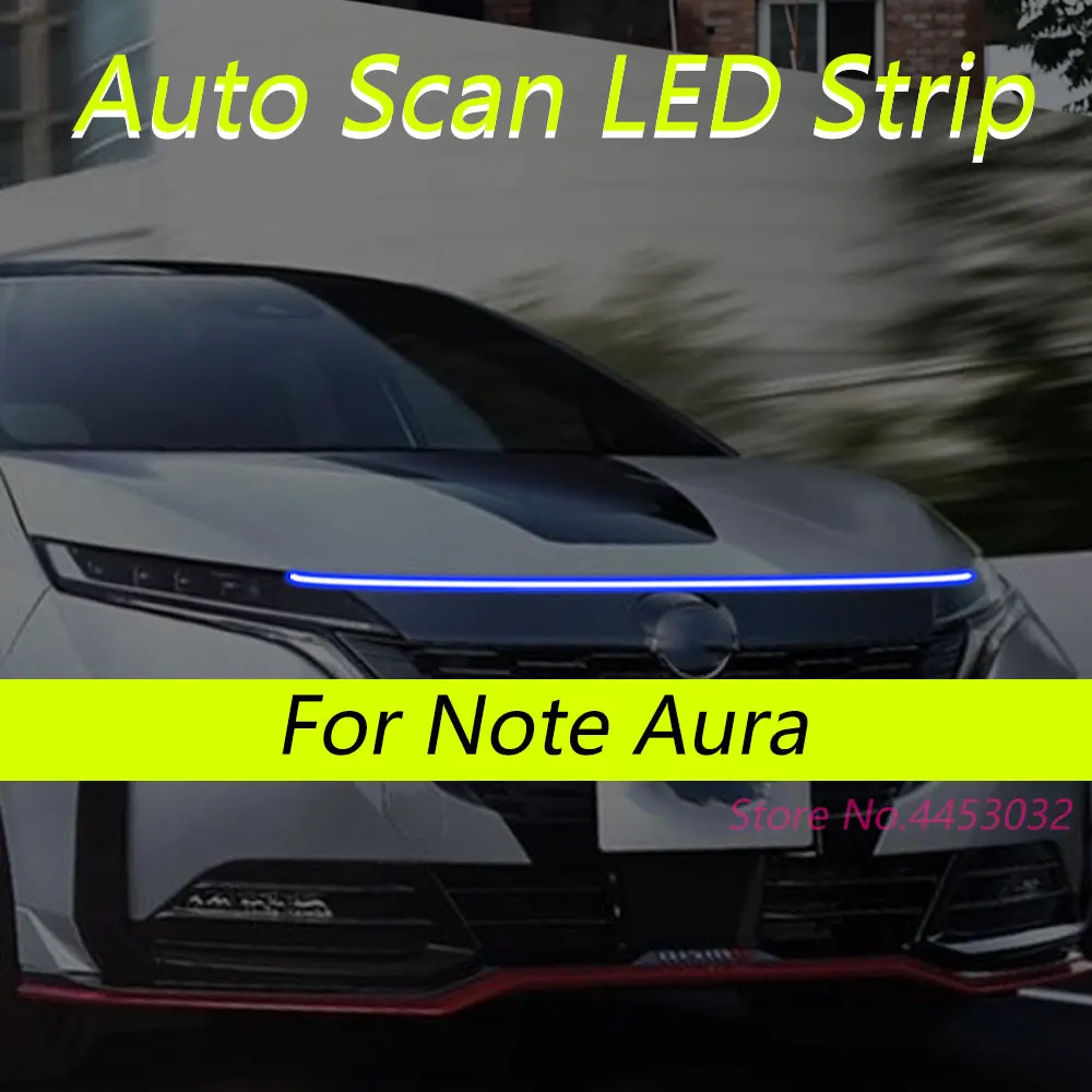 Фото Светодиодные ленты DRL с автоматическим сканированием и запуском для Nissan Note Aura 2021-2025, автомобильный капот, гибкие фары, приветственный свет, 59 дюймов №2
