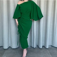 vintage chiffon green short evening dresses sheath long sleeve %d9%81%d8%b3%d8%a7%d8%aa%d9%8a%d9%86 %d8%a7%d9%84%d8%b3%d9%87%d8%b1%d8%a9 muslim tea length party dresses with slit for women