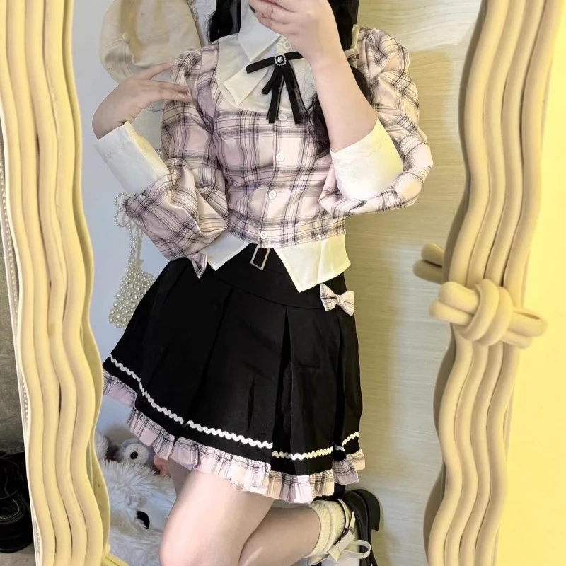 Корейский Костюм JK в стиле преппи рубашка с длинным рукавом и плиссированная