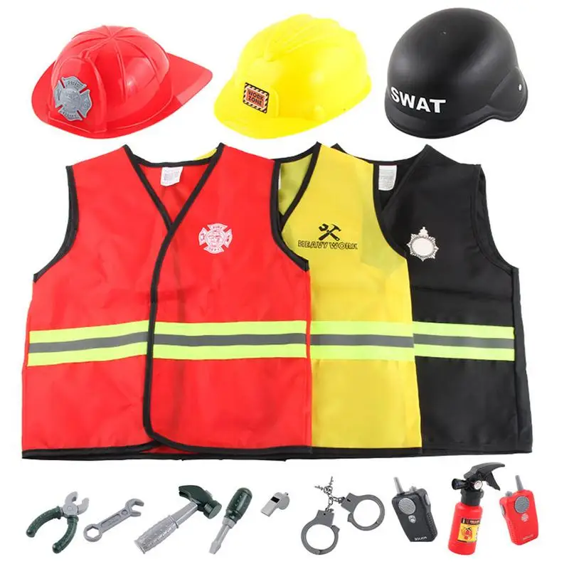 

Kids Career Role Play Costume Role Play Kit For Fireman Policeman Engineer Dress-up Cosplay Costumes With Accessories Pretend