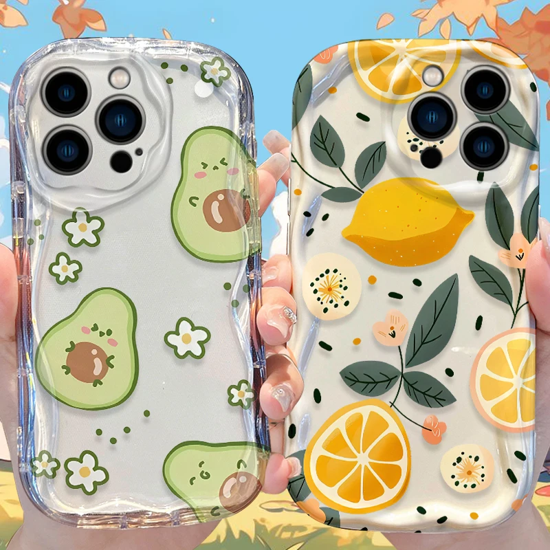 Фото Fruit Avocado Lemon Wave Shockproof Case for iPhone 17 Air 16 E 15 14 Plus 13 12 Mini 11 Pro Max Liquid Silicone Covers Funda №1