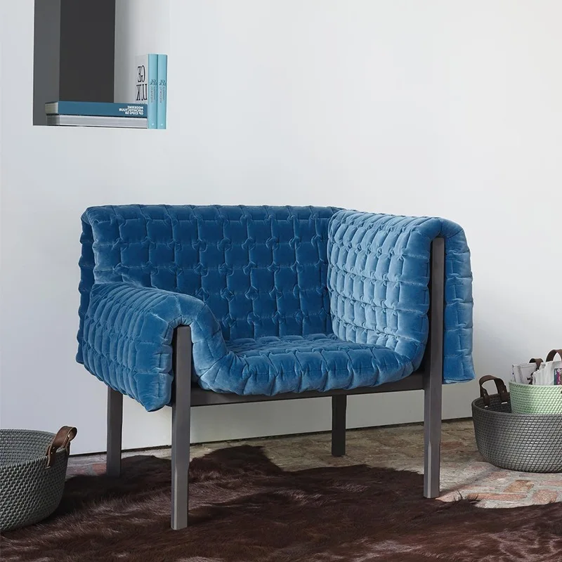 

Yili light luxury designer hotel reception guest lazy leisure single chair freehand fabric solid wood metal lounge sofa