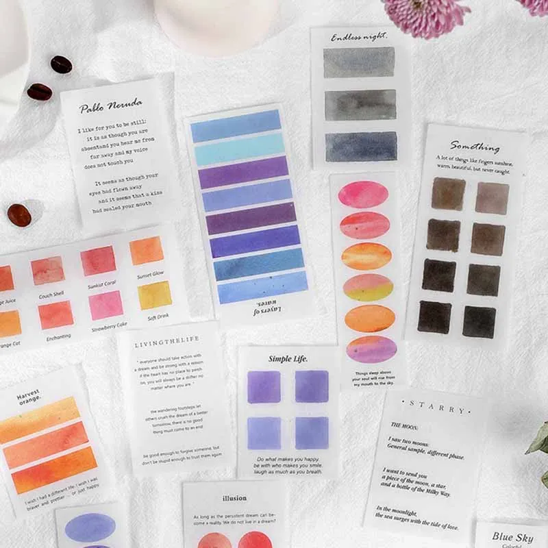 

20 шт./компл. Набор стикеров Washi, красочные акварельные простые наклейки для скрапбукинга, школьные принадлежности