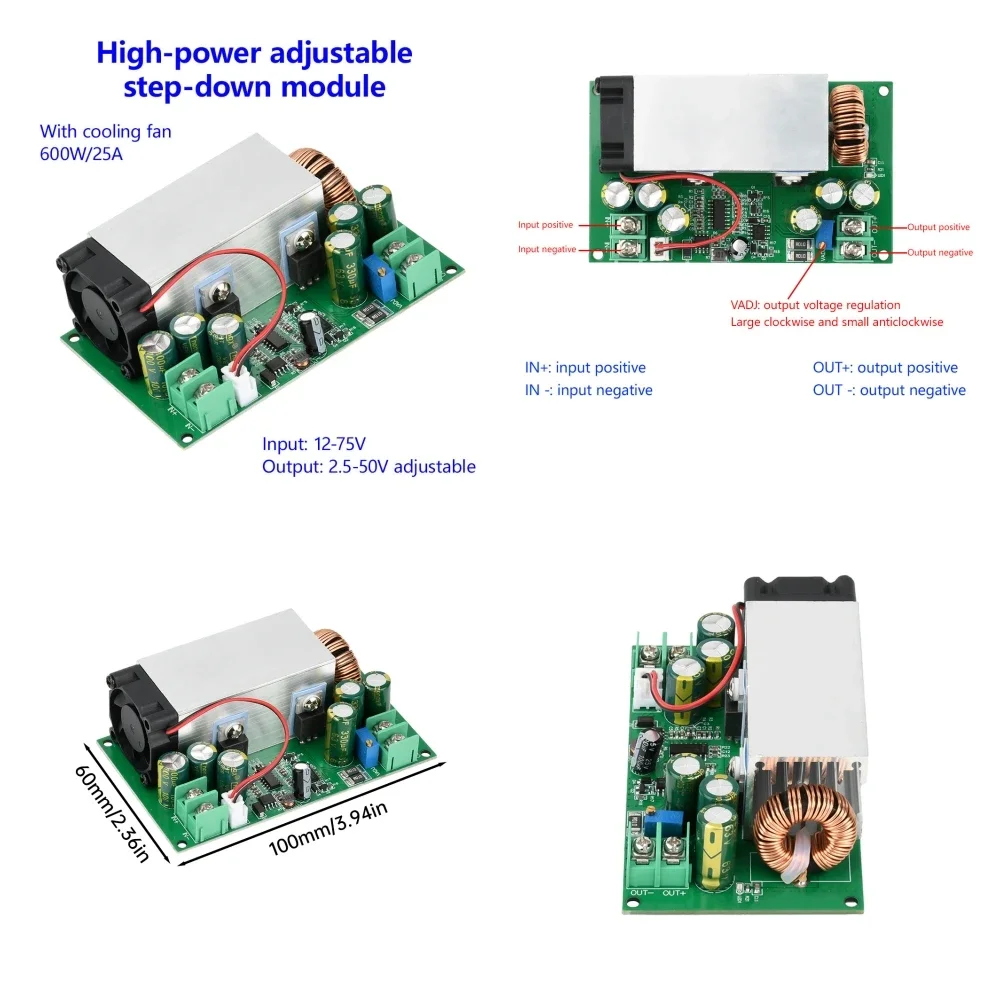 300W600W 25A20A Модуль питания высокой мощности DC-DC регулируемый ступень вниз 12V-75V до 5V-48V или 17-100V до 3-50V (art.: 3920dcefc3a4f) - 3920dcefc3a4f