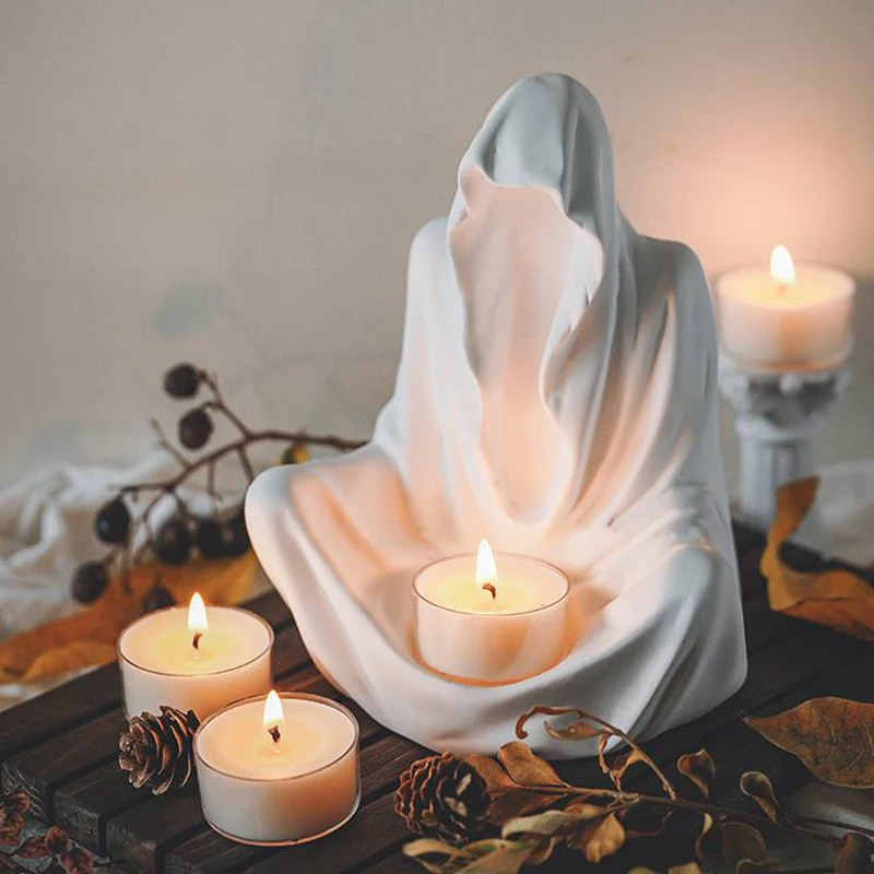 Handmade Plaster Mould Diy Prayer Wizard Candlestick Art Tray Silicone Mold