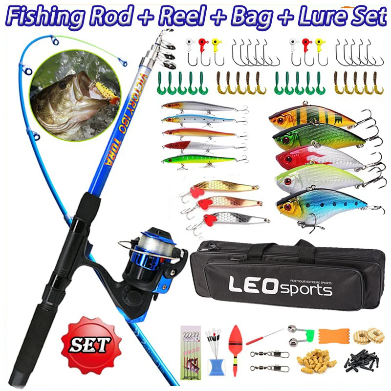 Fishing Rod Combo With Reel Bag Bait Kit Telescopic Spinning Fly Carbon Fiber Pole 1.8M Guide Travel Sea Boat Pesca Lure Set