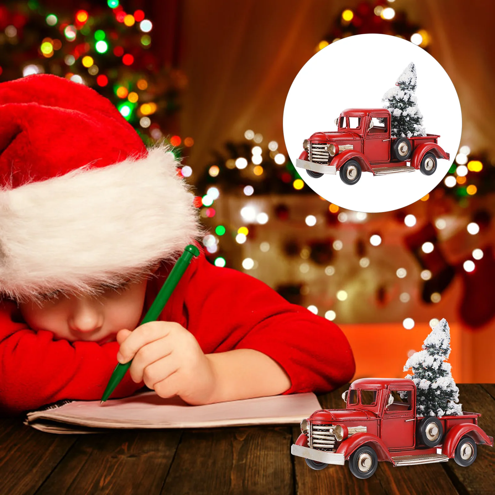 

Retro Truck Model Holiday Vintage Decor Christmas Adornment Car Decoration Home Embellishment Red Desktop Ornament
