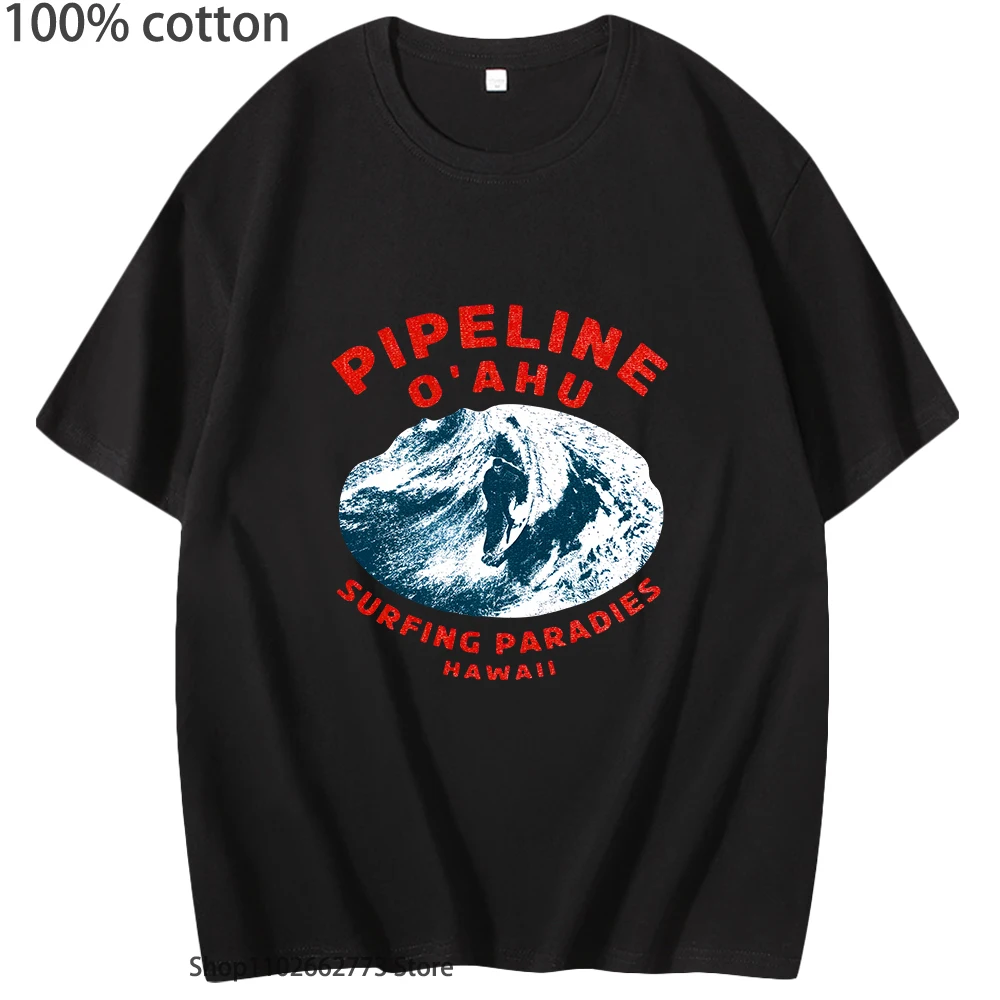 

Banzai Pipeline Hawaii O'ahu Surfing Paradise T Shirts Cartoon Manga/Comic T-shirts 100% Cotton Tee-shirt O-Neck Casual Y2k Top