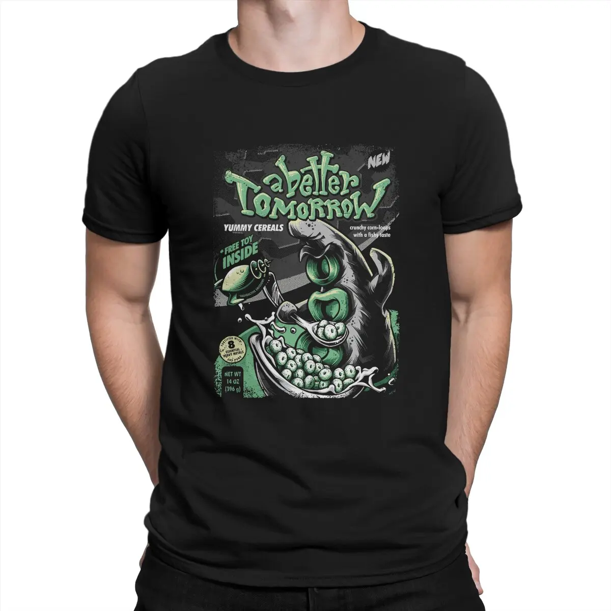 

Funny YUMMY TENTACLE CEREALS T-Shirt for Men Round Neck Pure Cotton T Shirts Day Of The Tentacle Game Short Sleeve Present Tops