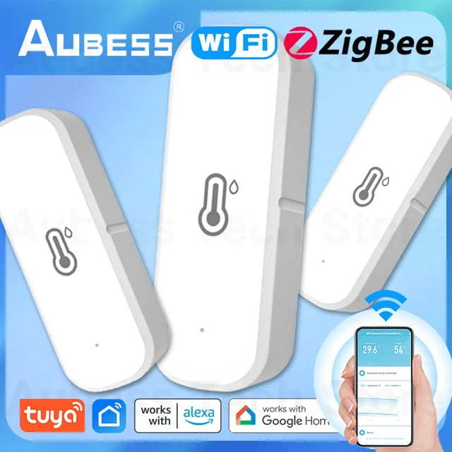 AUBESS Tuya ZigBee/WiFi Temperature And Humidity Sensor Detector Smart Home Thermometer Hygrometer For Alexa Google Assistant 1