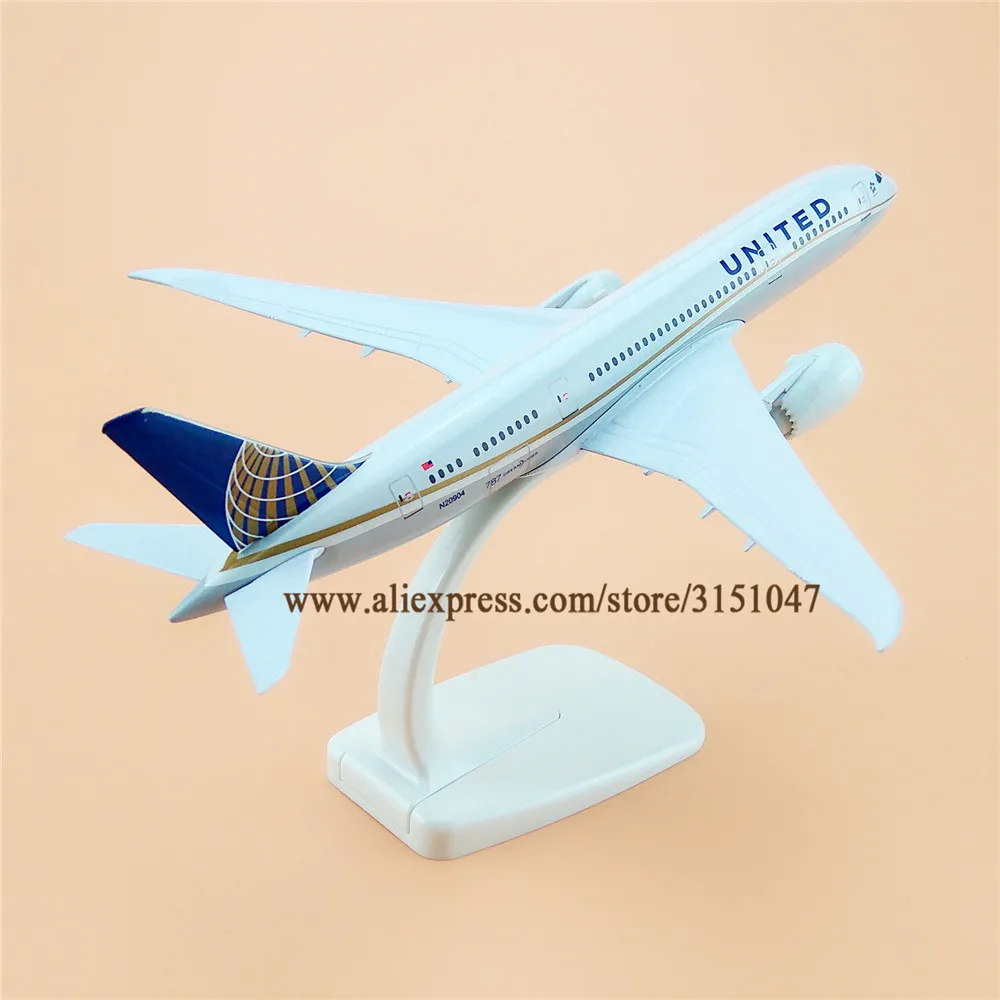 Модель самолета 20 см авиакомпании UNITED Airlines модель Боинг 787 B787 металлическая из