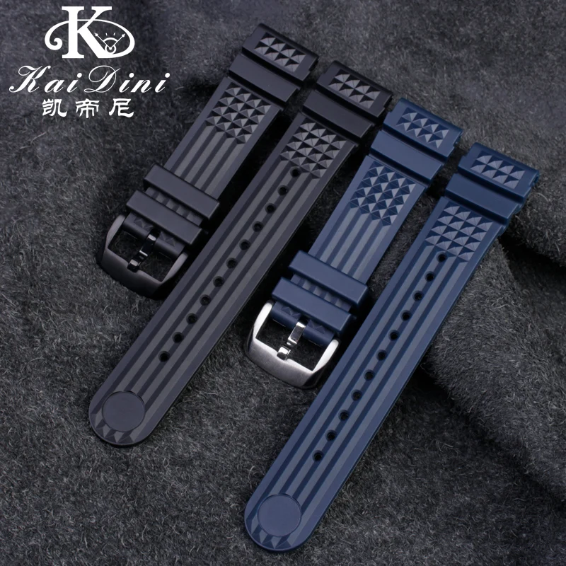 Фото Мягкий резиновый вафельный ремешок для часов 20 мм 22 мм для Seiko Skx007 Abalone Water Ghost ремешок для часов мужской черный, зеленый, синий силиконовый браслет №3