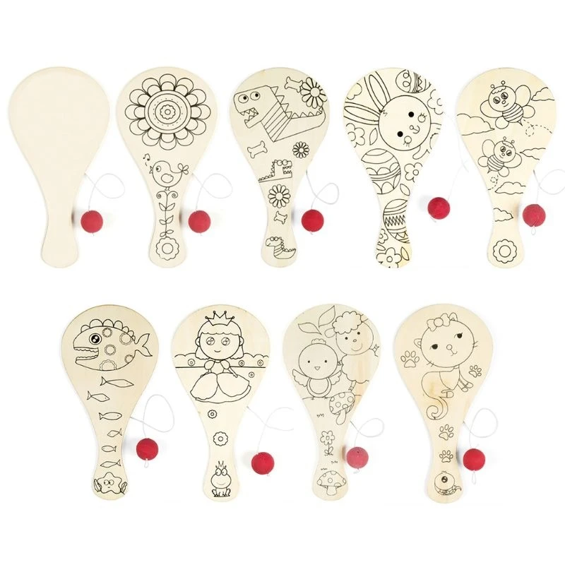 

H55A 9 шт./компл. ручная роспись деревянный мяч ракетка Сделай Сам ремесло мультфильм живопись граффити игрушка