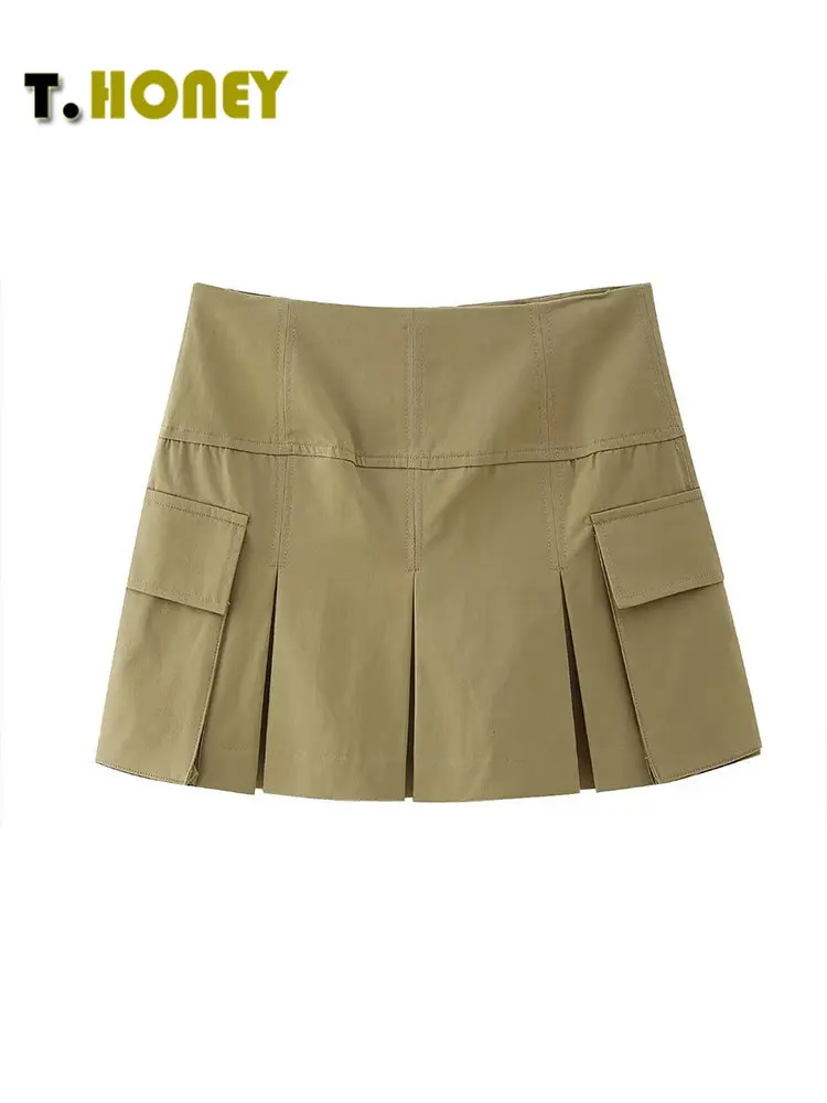 

Женские модные черные плиссированные шорты TELLHONEY, на молнии, с карманами и украшением, однотонные летние трапециевидные шорты с высокой тал...