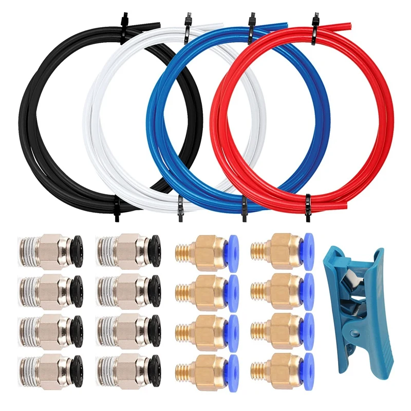 

4M Bowden Tubing PTFE Tube With PC4-M6 And PC4-M10 Pneumatic Fittings PTFE Tube Cutter For 1.75Mm Filament 3D Printer