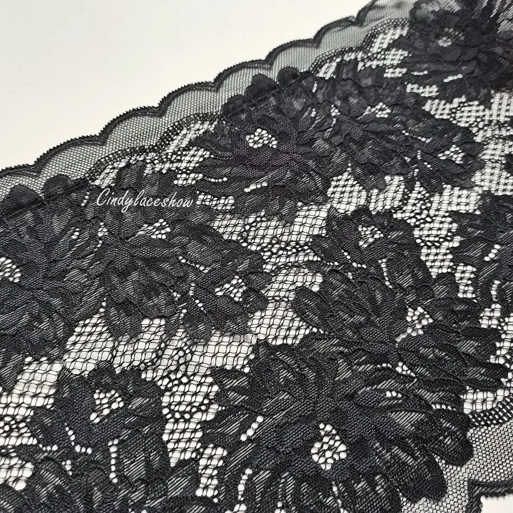 2 ярдов 21 см ширина Цветочная вышивка стрейч эластичная кружевная отделка черный