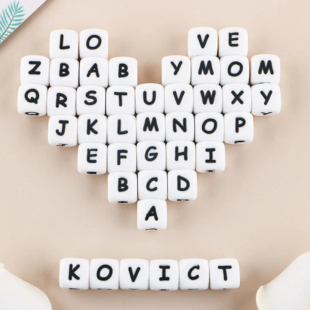 Sunrony 100 Alphabet Silicone Beads 12mm Baby Teeth Beads Chewable Alphabet Beads for Personalized Names DIY Teething