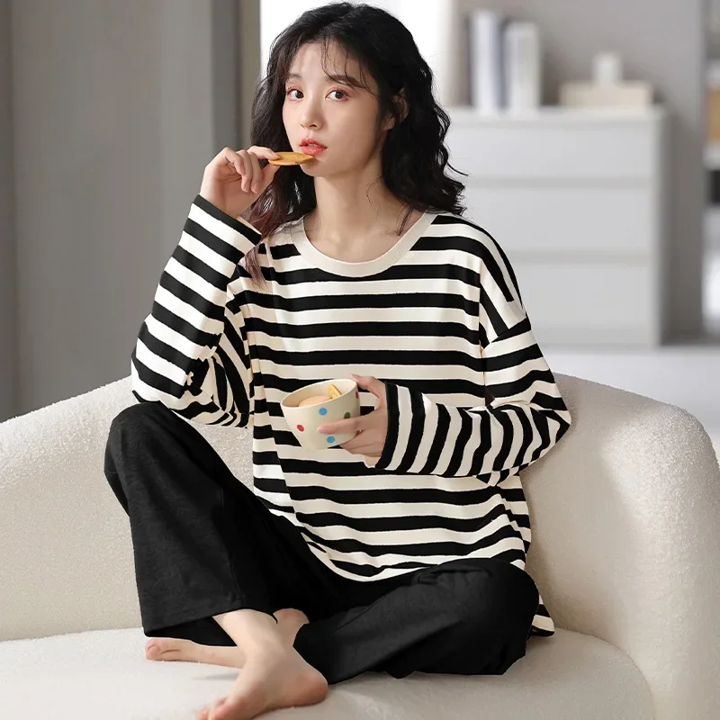 Women's New Two-Piece Pajamas Spring And Autumn Homewear Long-Sleeved College Style Leisure Suit
