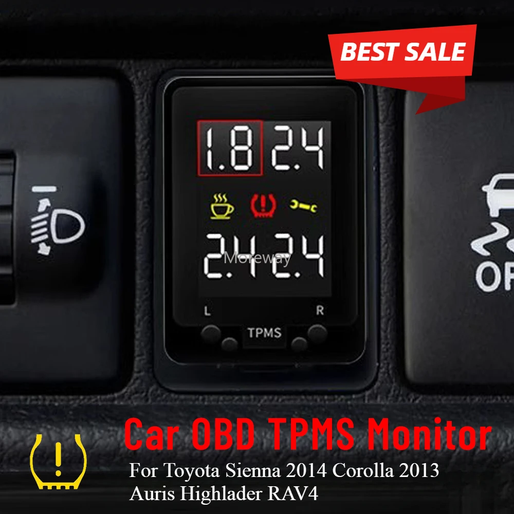 

Автомобильный OBD TPMS системы контроля давления в шинах, беспроводной датчик, бесплатно для Toyota Sienna 2014, Corolla 2013, аксессуары Auris Highlader