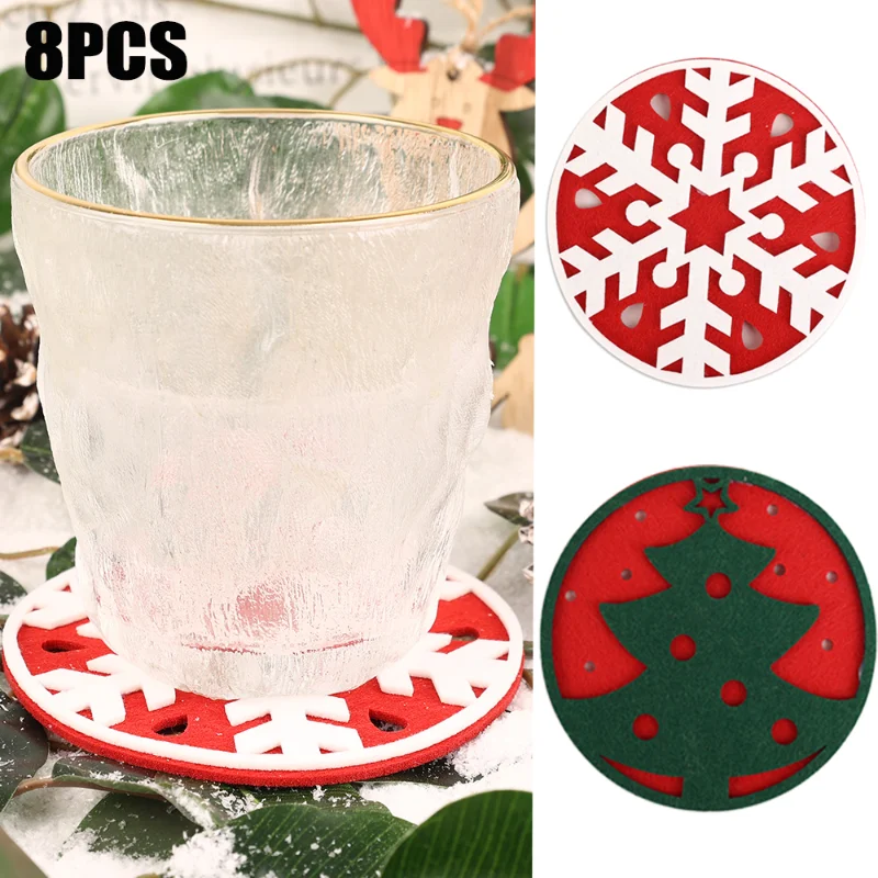 

8PCS Snowflake/tree Cup Cushion Cup Mat Water Cup Pads Table Coasters Pad Christmas Festival Decor for Car