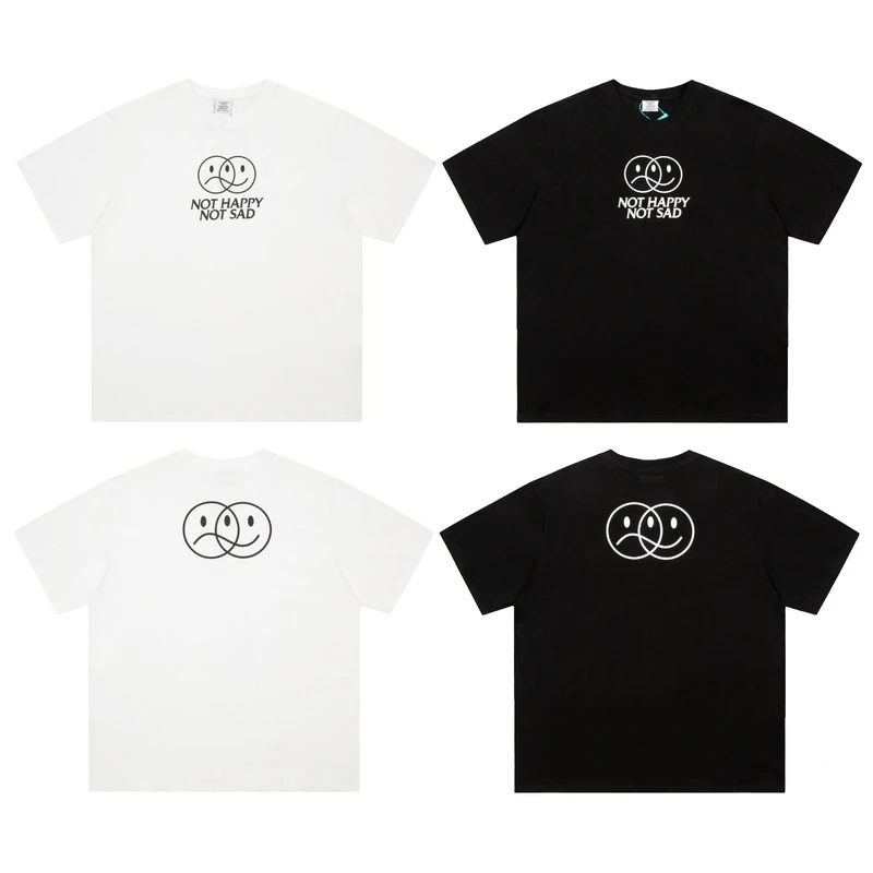 

High Quality VETEMENTS SHOP NOT HAPPY NOT SAD Fashion T-shirt Men 1:1 VETEMENTS Women Vintage T Shirts VTM Tee Mens Clothing