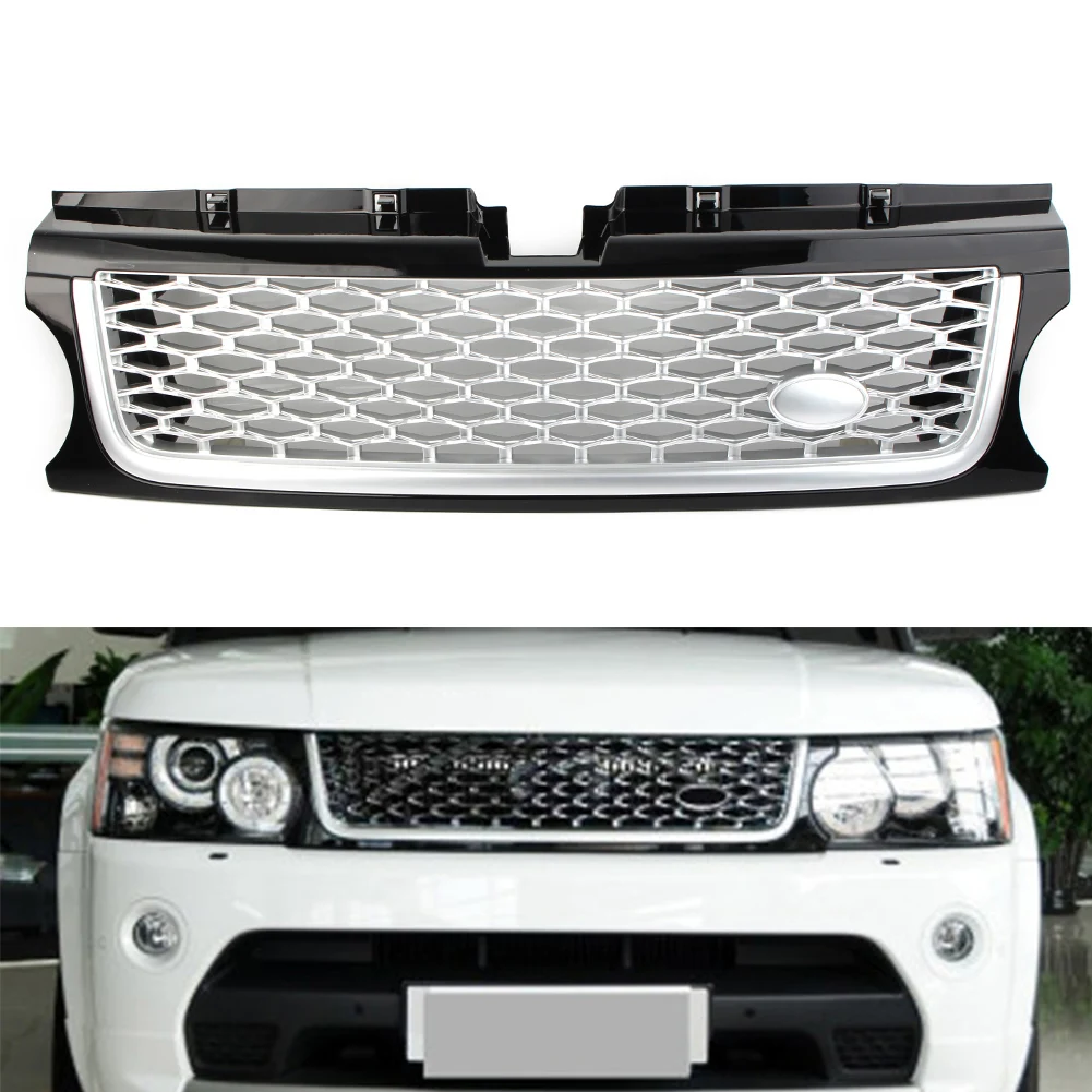 

Car Front Grille Upper Grill w/ Emblem For Range Rover Sport 2010 2011 2012 2013 Black+Silver ABS Plastic Car Accessories fast