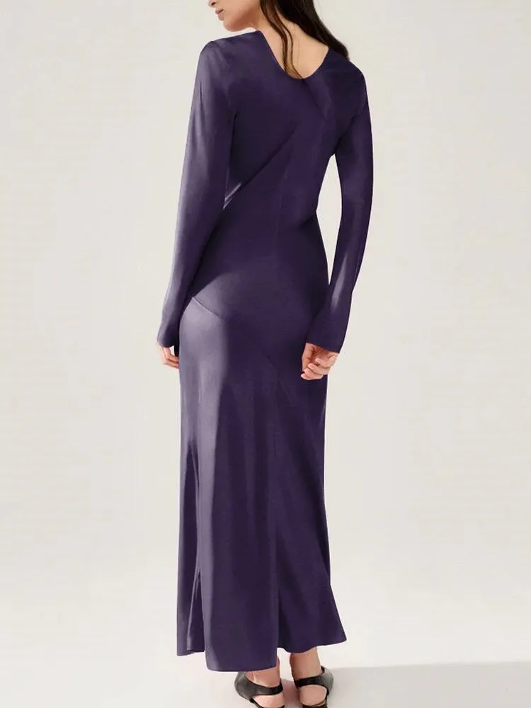 Женское шелковое платье-макси с длинным рукавом и круглым вырезом