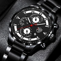fashion mens luxury watches for men business stainless steel quartz wrist watch calendar luminous clock man casual leather watch