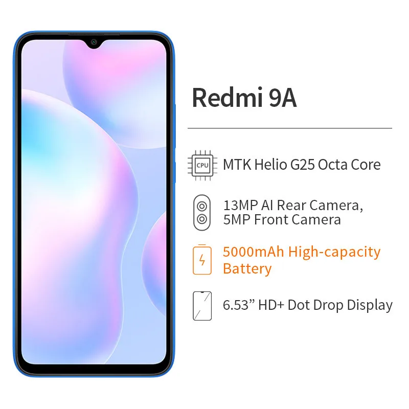 Смартфон Xiaomi Redmi 9A глобальная прошивка 64 ГБ/128 ГБ 5000 мАч большой экран 6 53 дюйма