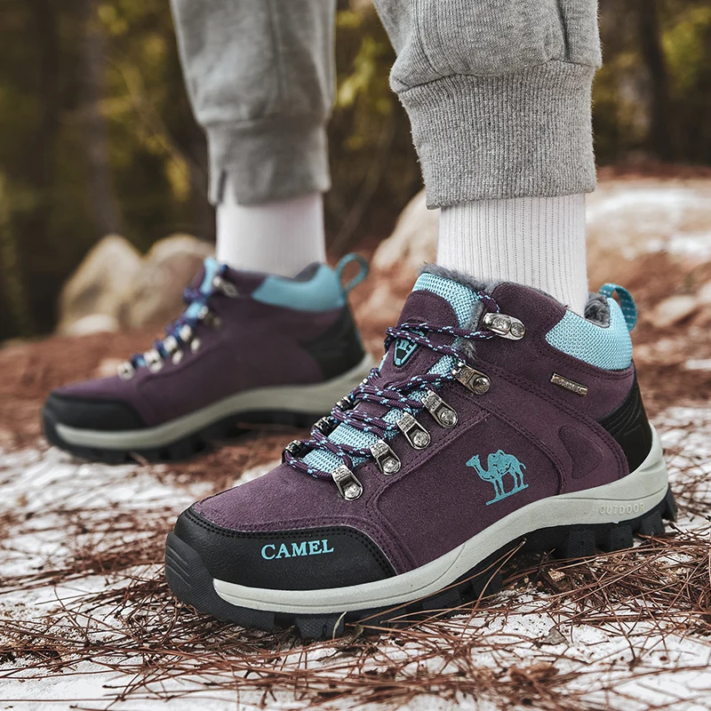 Winter Plus Warm Hiking Shoes Women Outdoor Trekking Climbing Shoes Women Sneakers Fashion Pink Snow Boots Woman Mountain Shoes