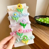 2022 summer cute color sun flower elastic hair band for girl children chiffon small ponytail hair rope ties fashion accessories