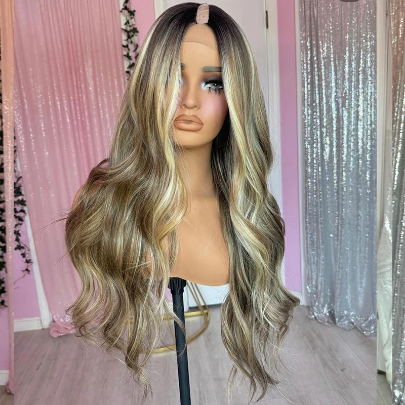 Women's Human Hair wig V Part Gold 100% real human hair comfortable beauty to gold U part ombre body Wavy Peruvian