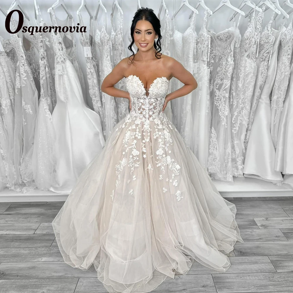 

Osquernovia Classic Wedding Dresses 2023 Sweetheart Floral Appliques Backless A-line Sweep Train Illusion Vestido De Noiva