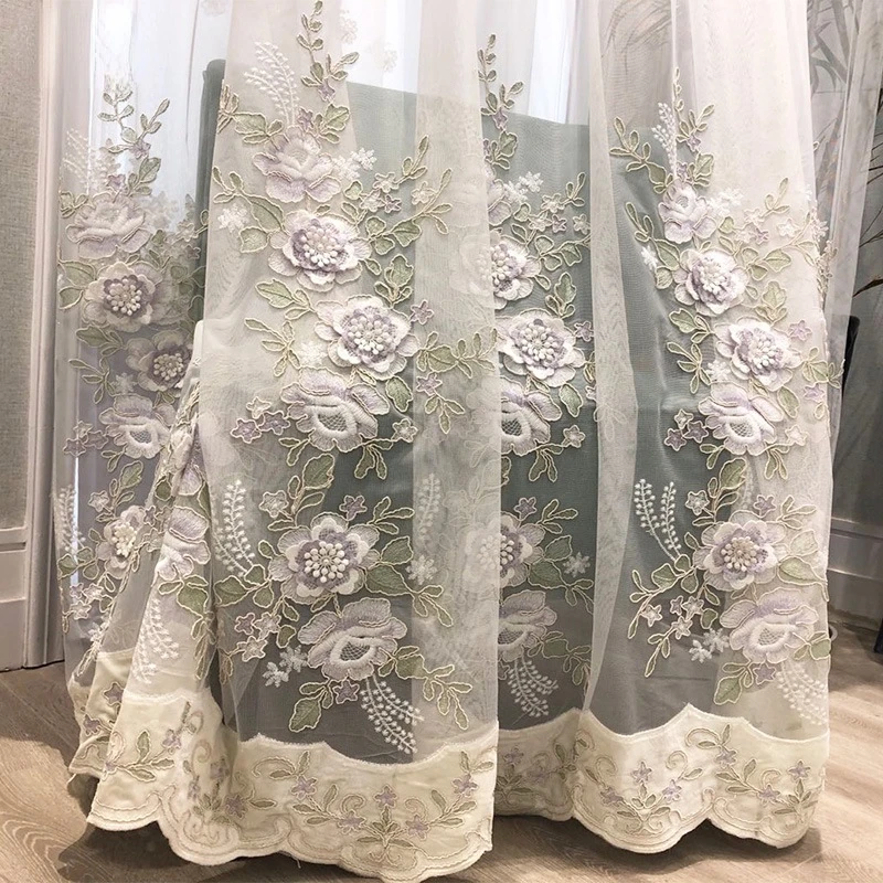 

2022 Living Room Dining Room Bedroom New European Style Curtains Fresh and Elegant Velvet Embroidered Tulle Screen